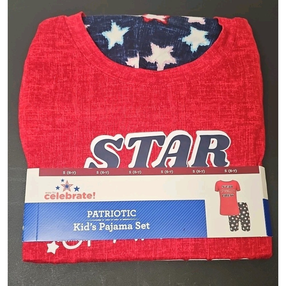 Way to Celebrate Patriotic "Star Spangled Crew" Pajama Set Kids Small 6-7
